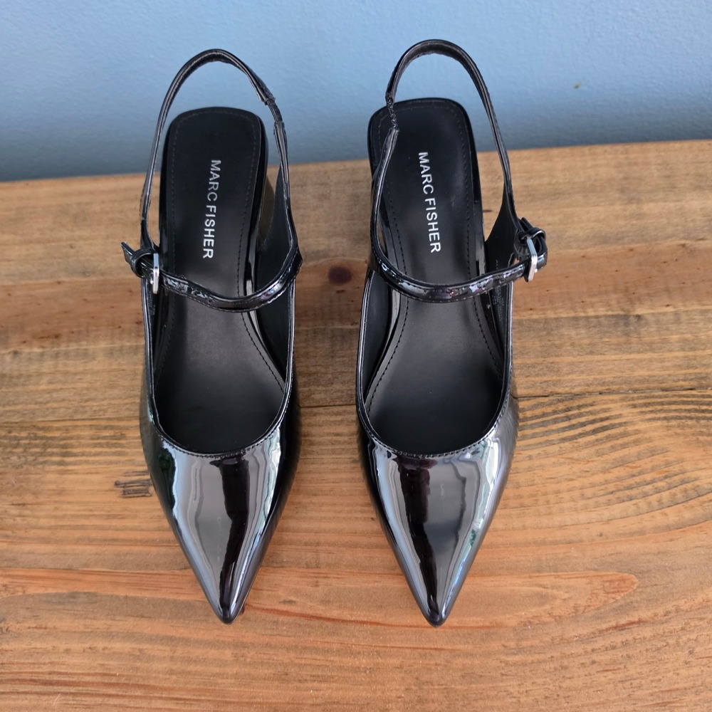 Marc Fisher Womens Luminos Slingback Pump Black Patent Block Heel Size 6M - Picture 3 of 10